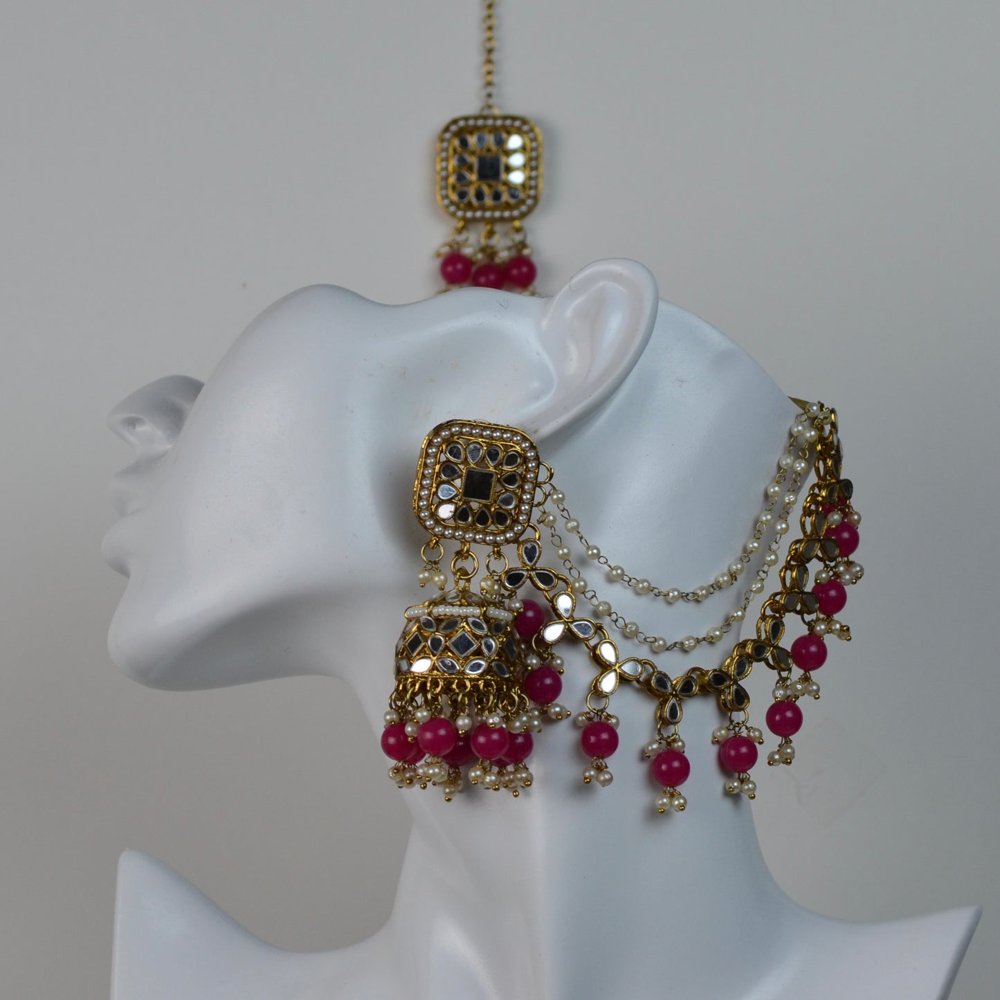 VARJ005-Mirror Jhumka and Mangtika set with sahara