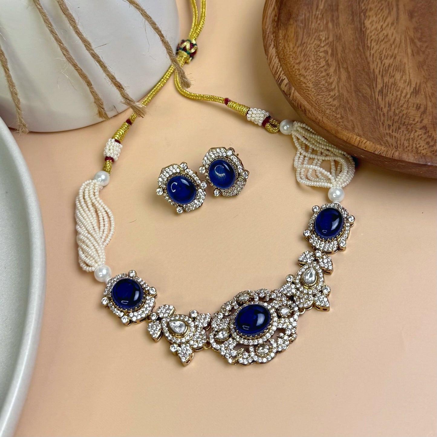 Alina - Premium Doublet Choker Necklace Set with Studs