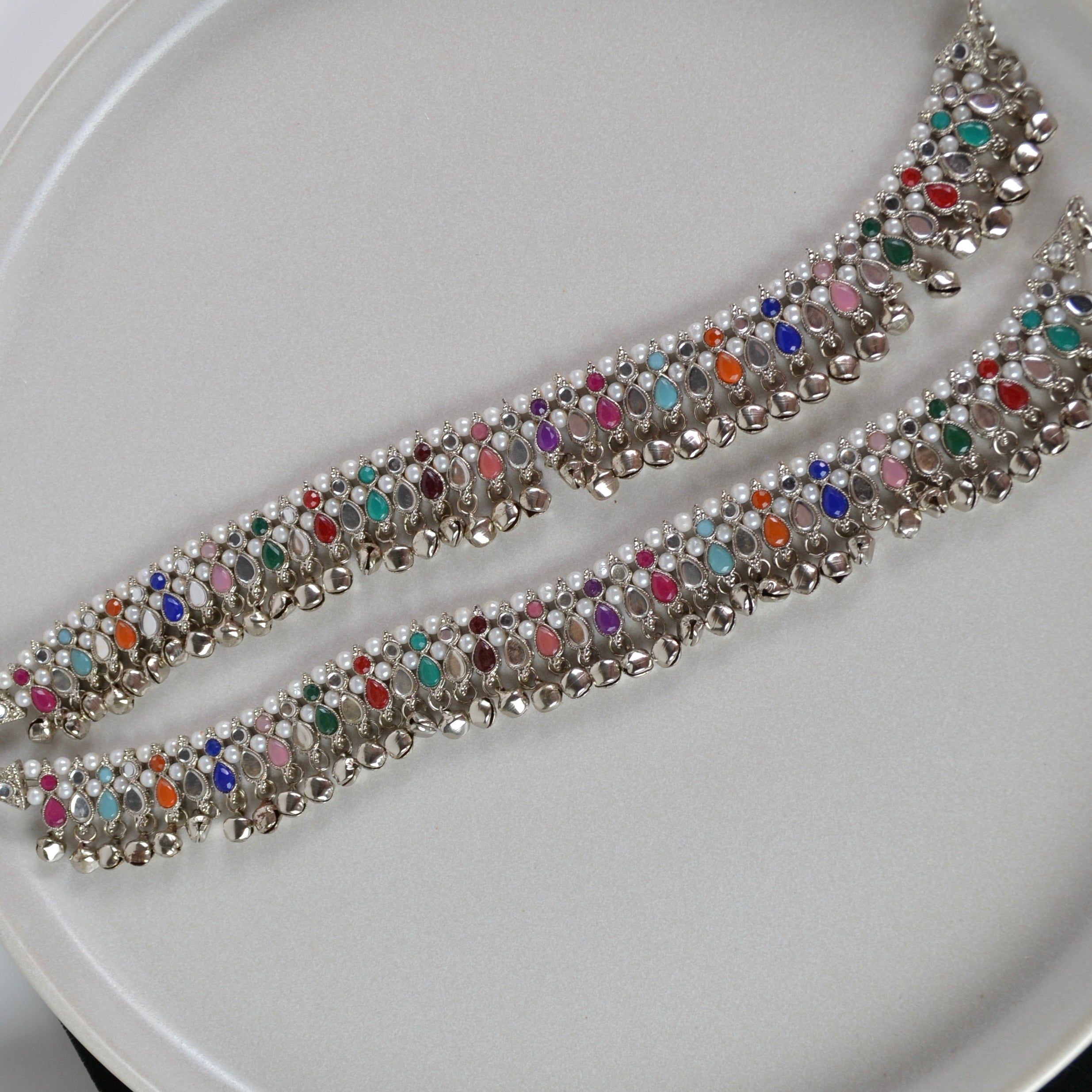 VARJ064-Mirror Gunghroo Anklet Payal