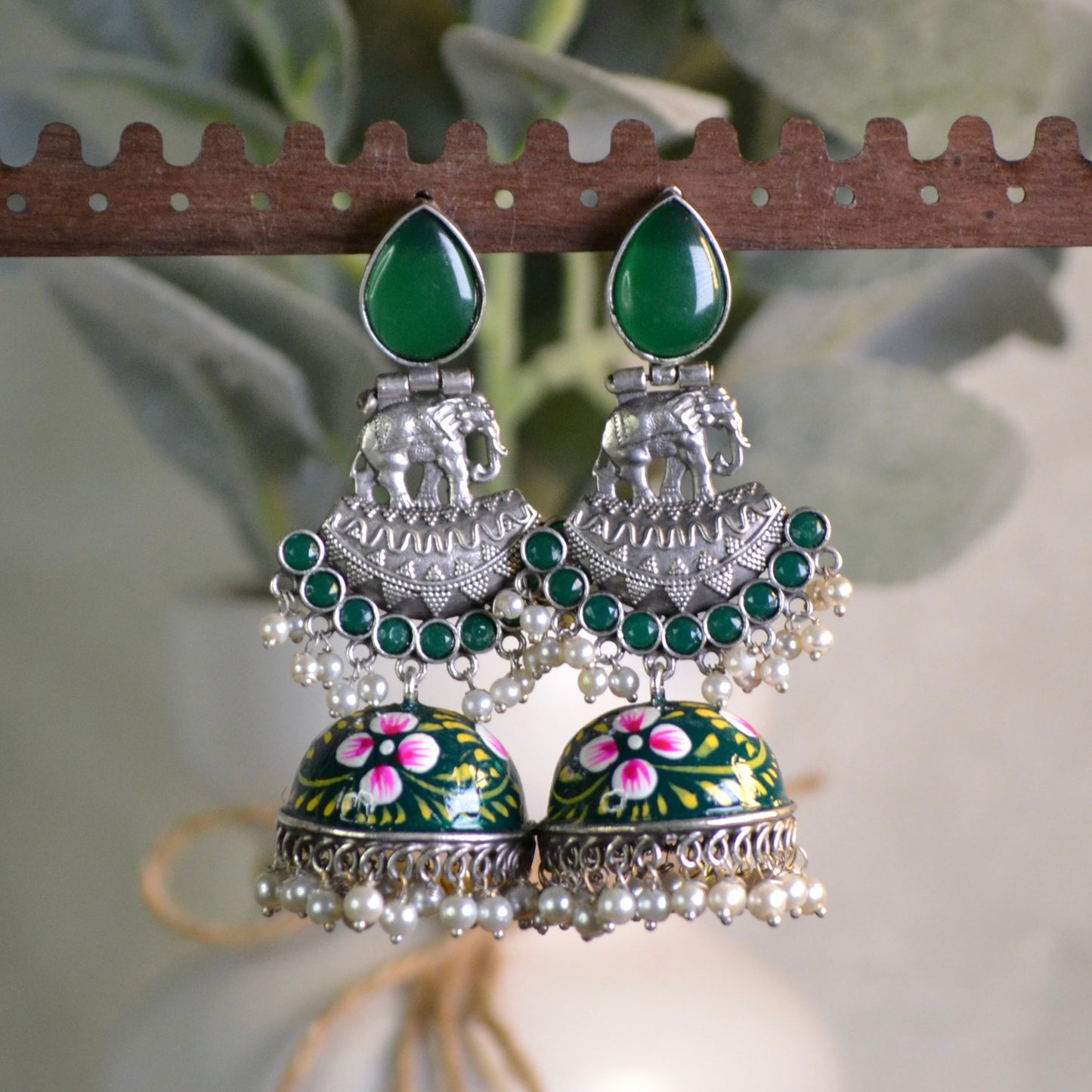 VJS5021-Elephant Meenakari Jhumka