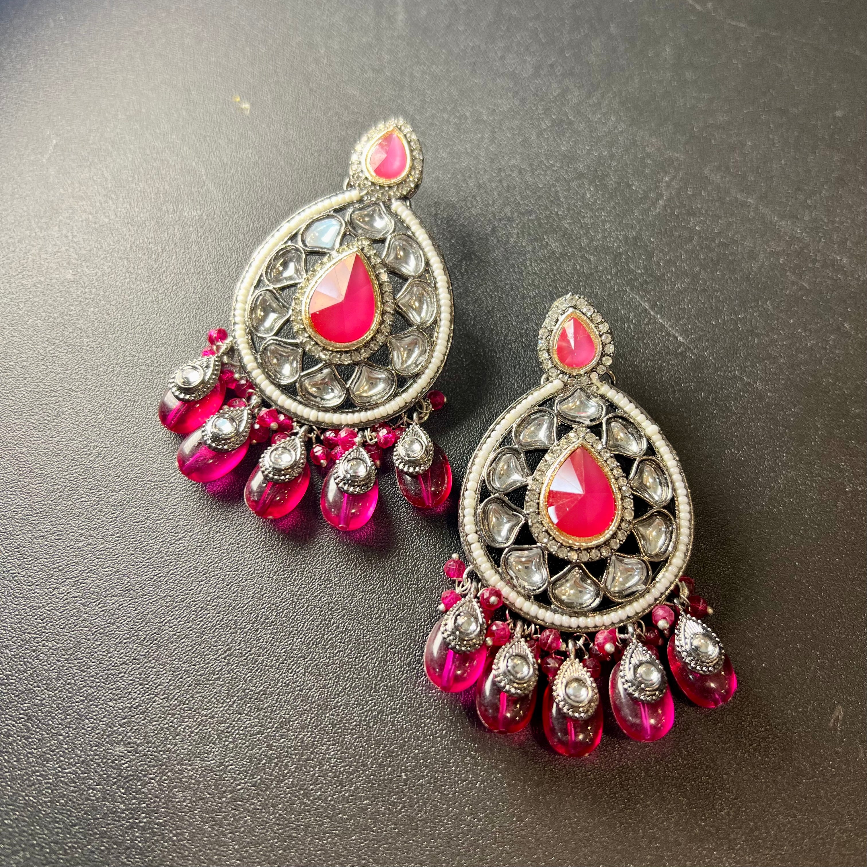 VARJ020-Oxidise Kundan AD Earring