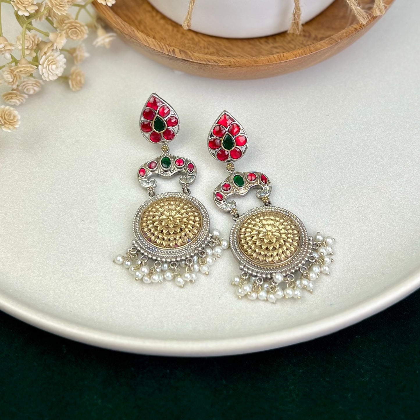 VJ4078-Dual Tone Kundan Earrings