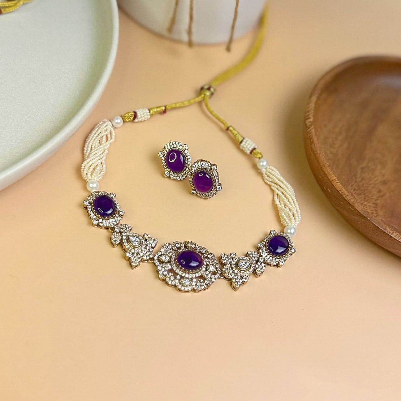 Alina - Premium Doublet Choker Necklace Set with Studs