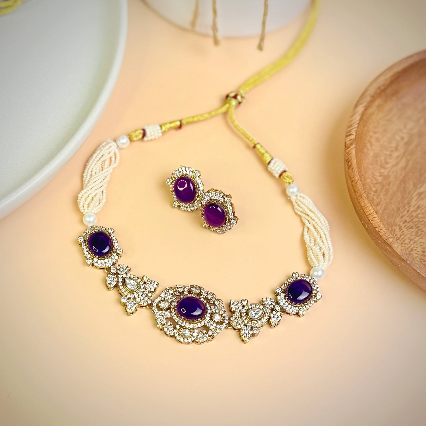 Alina - Premium Doublet Choker Necklace Set with Studs