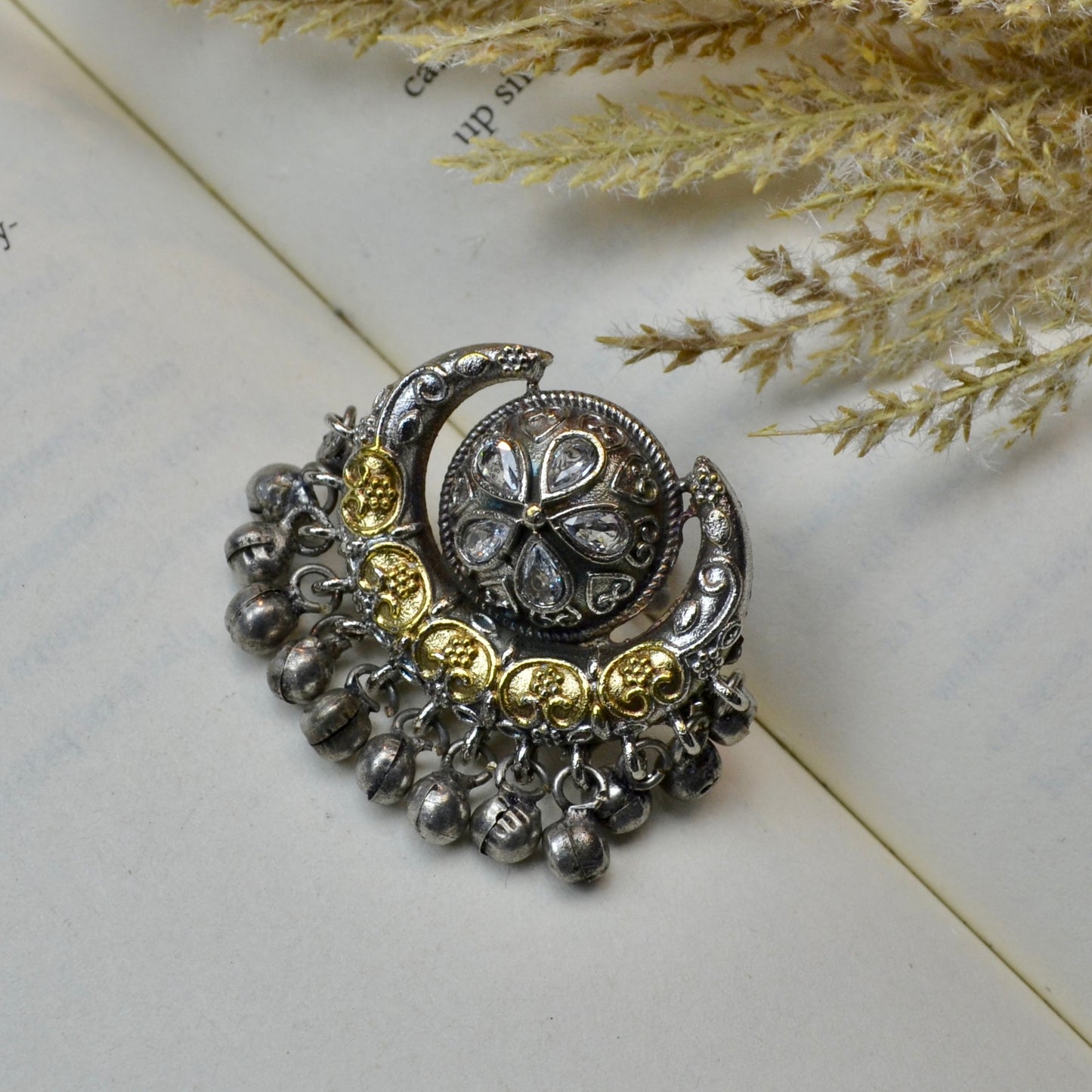 VJR4003-German Silver Oversized Ghungroo Ring