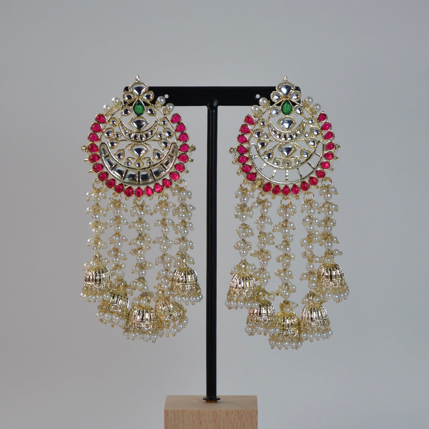 VARJ010-Kundan oversized Earrings with Jhumki Danglers