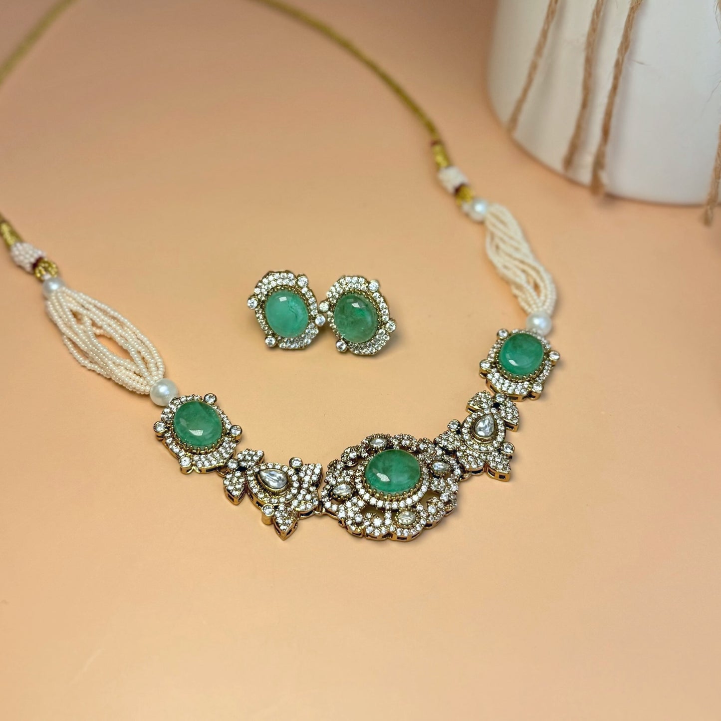 Alina - Premium Doublet Choker Necklace Set with Studs