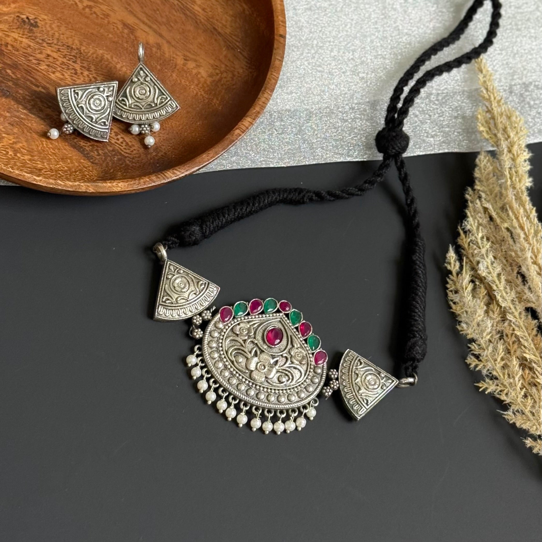 Oxidized Choker Necklace Set