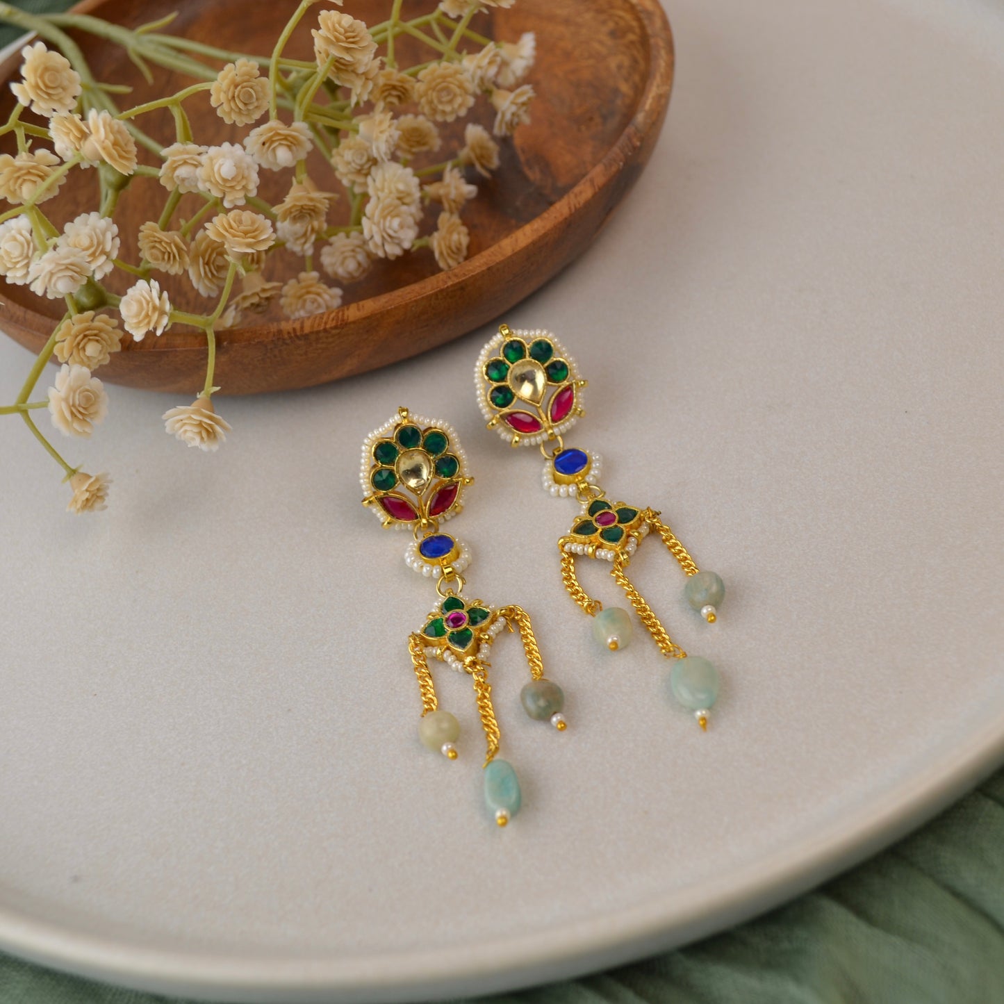 VAKJ010-Kundan and rare stone Earrings