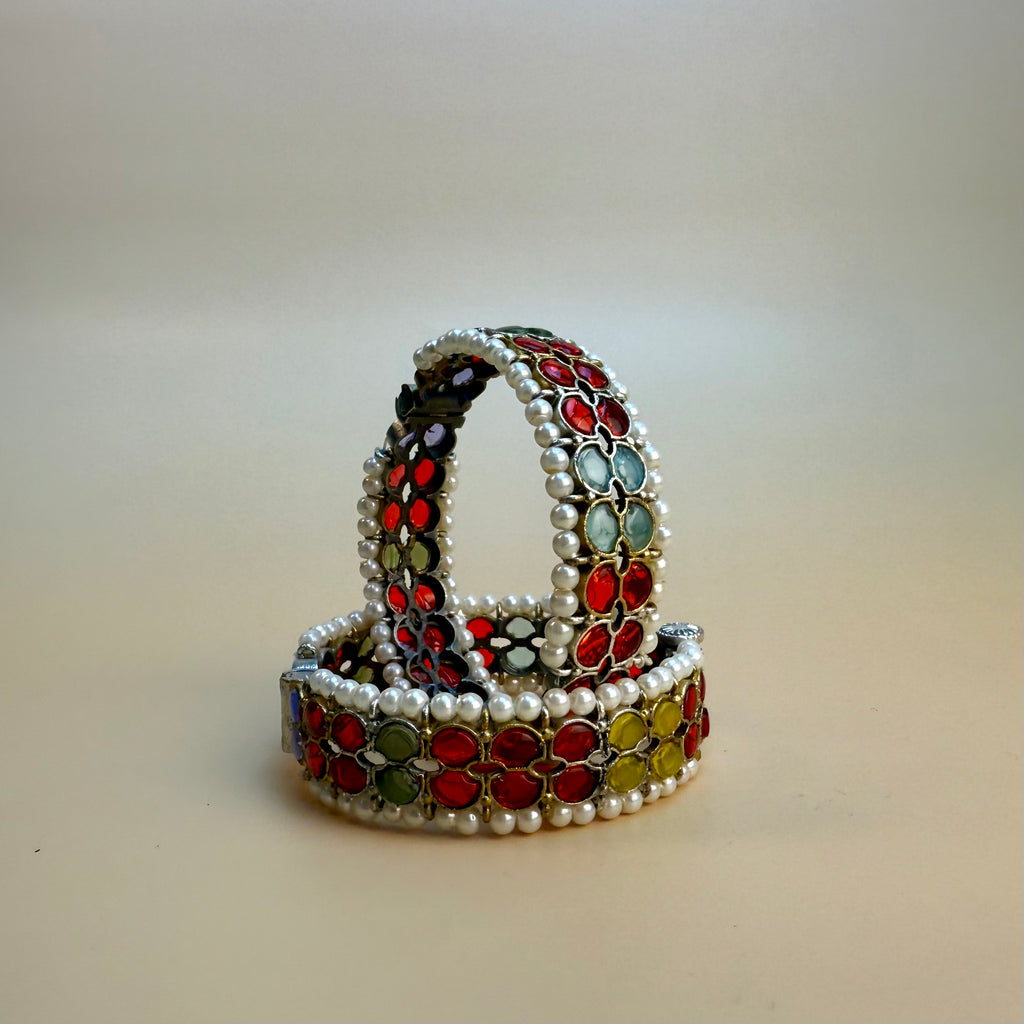 Stone and pearl kada set of 2