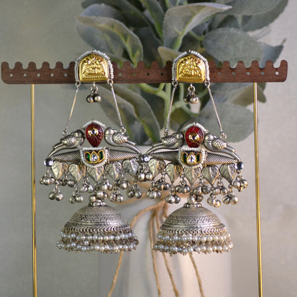 VJS5011-Silver Tribal Chained Jhumka