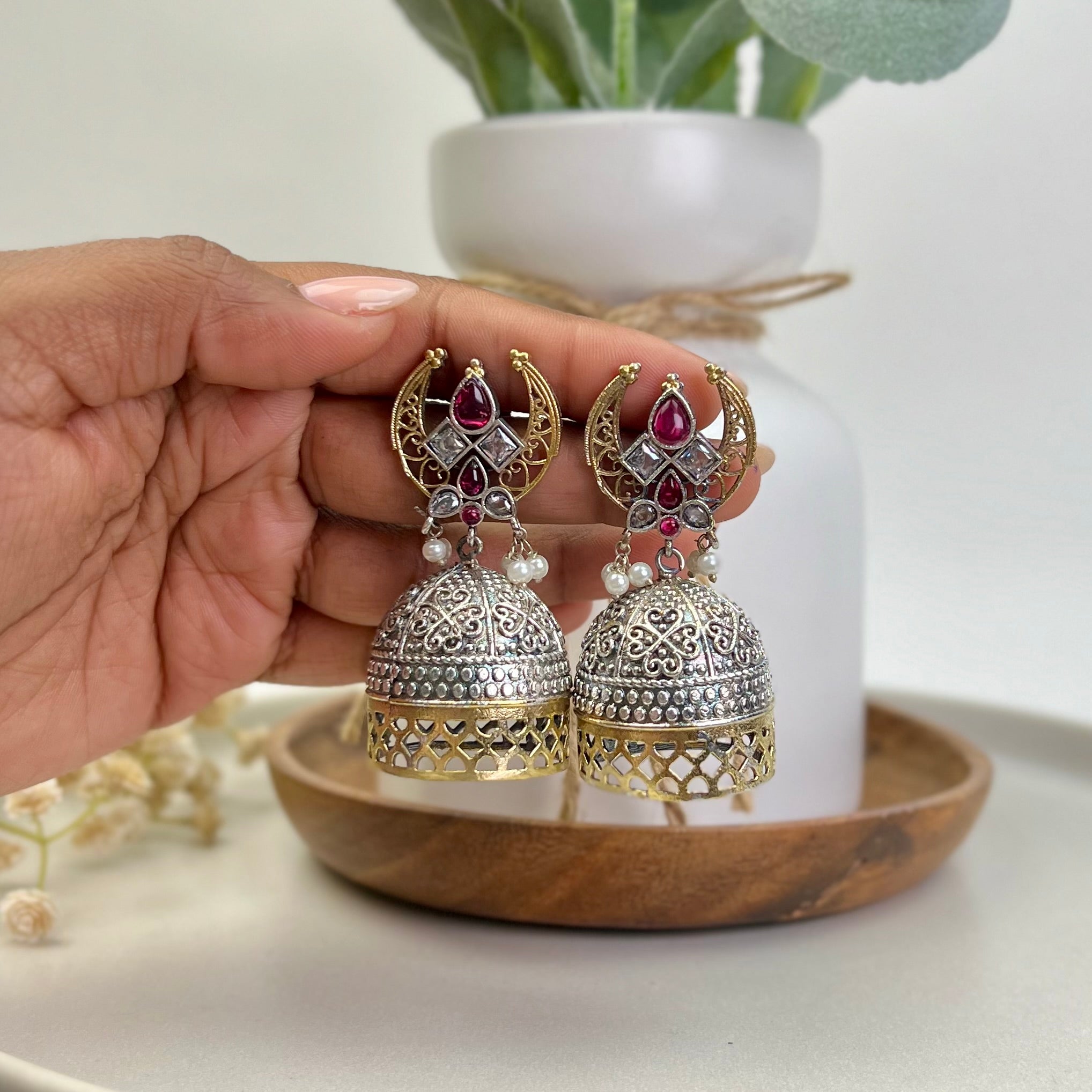 VJ4093-Dual Tone Stone Jhumka