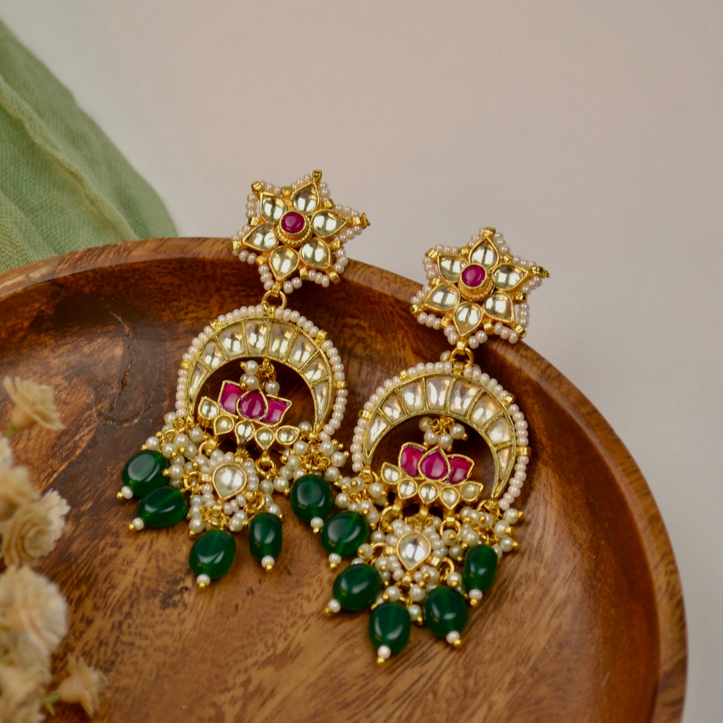 VAKJ006-Kundan Lotus Chandbali Earring