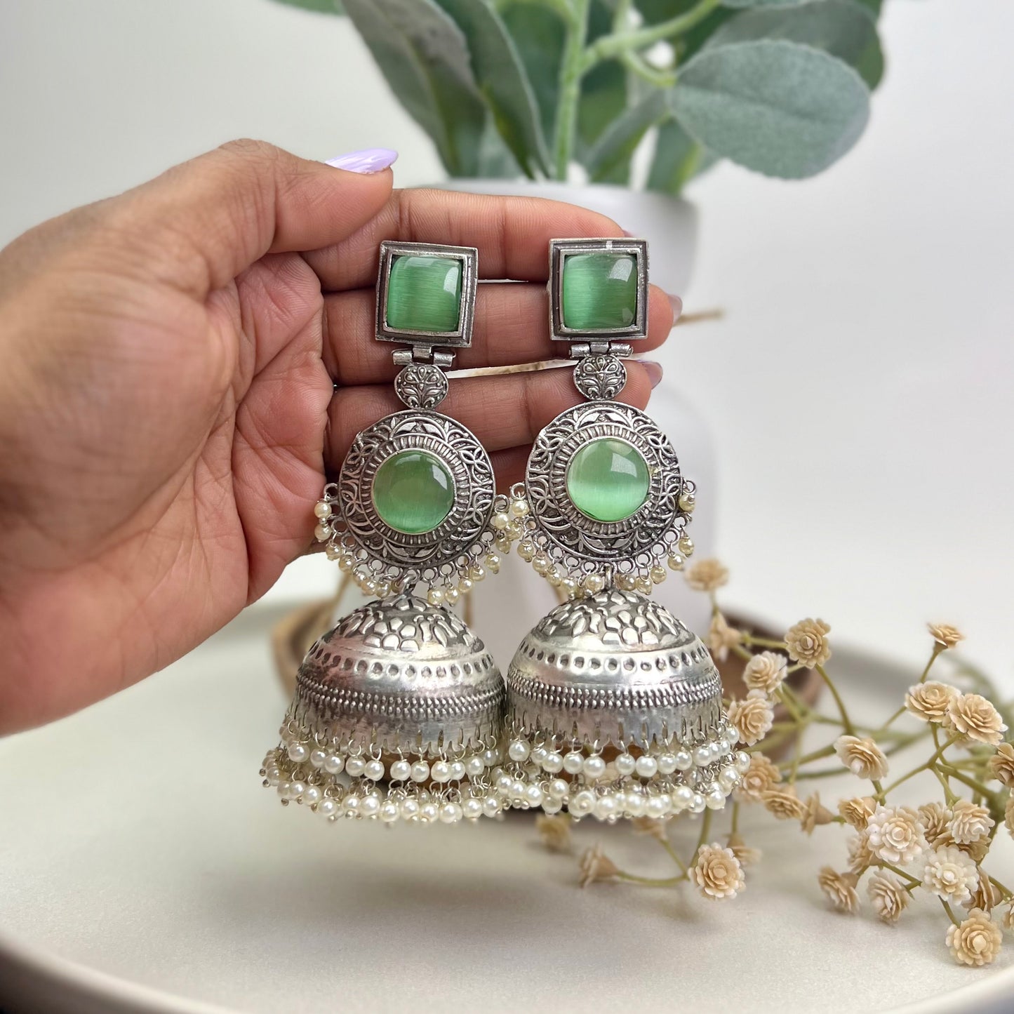 VJ4014-Green Oversize Jhumka