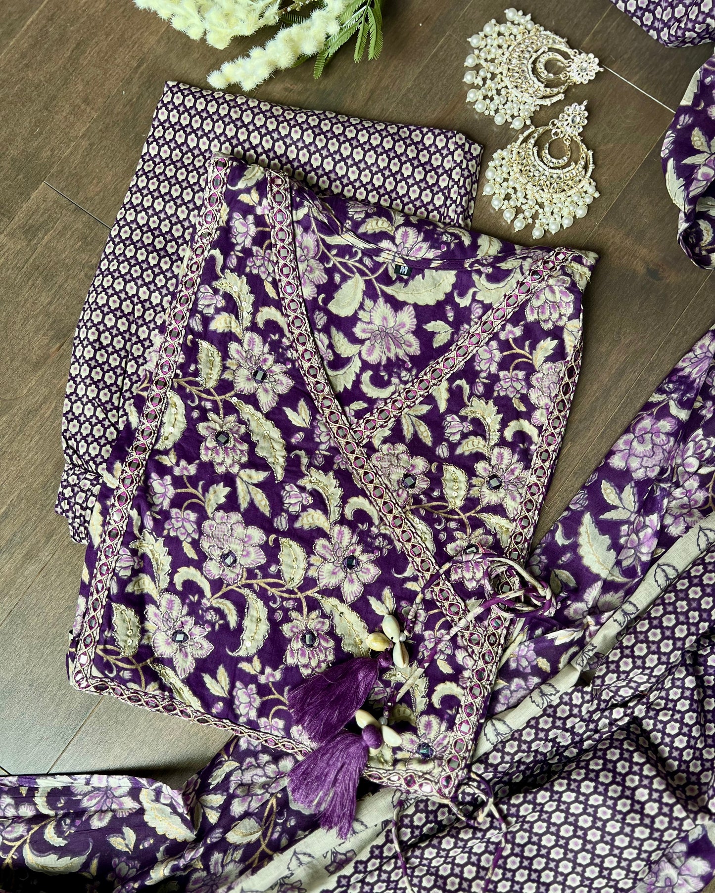 JP003-Purple Mul Cotton A-Line Kurti Set with Dupatta