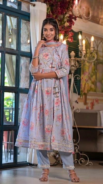 VAM2005-Malmal Angrakha Anarkali with Chiffon Dupatta