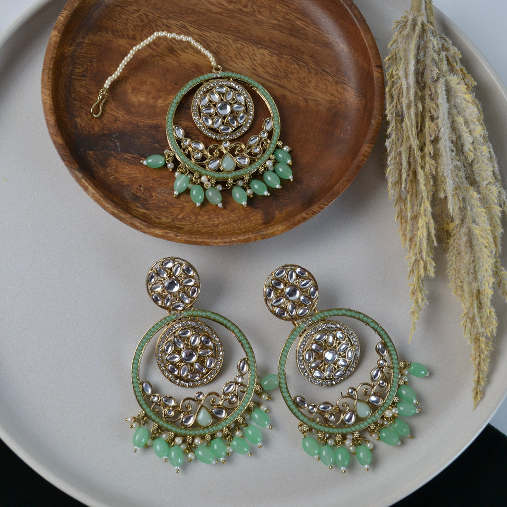 VARJ012-Boho Chandbaali set with Maangtika