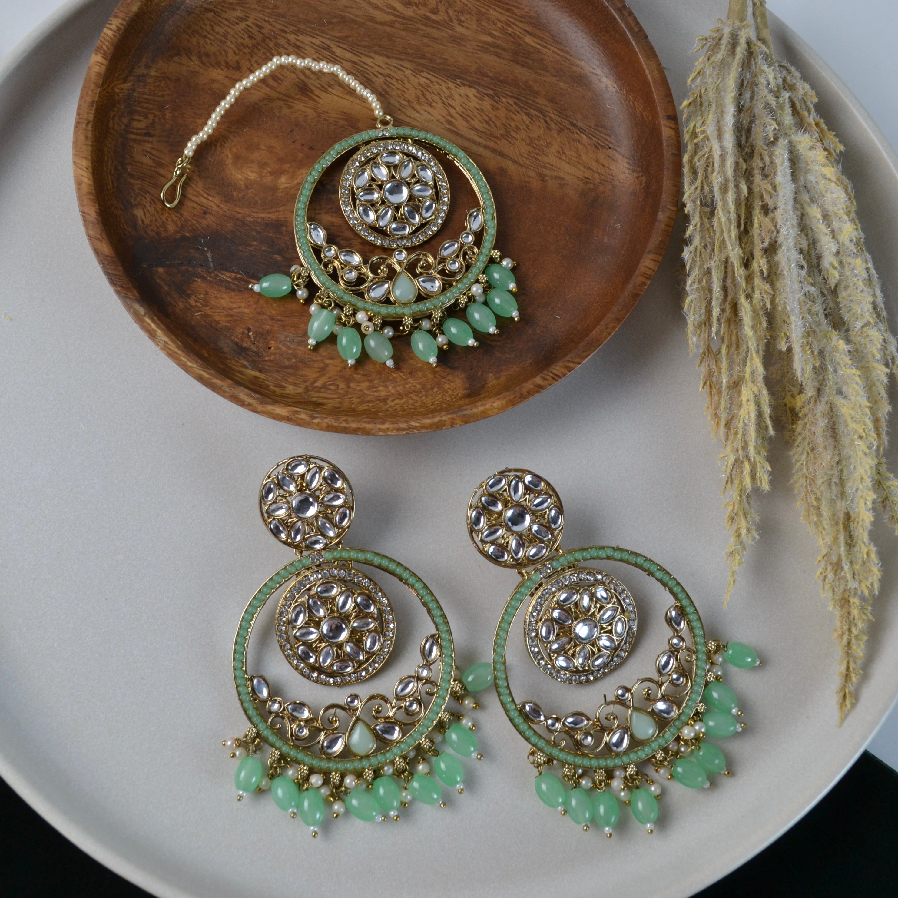 VARJ012-Boho Chandbaali set with Maangtika