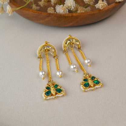 VAKJ009-Butterfly Kundan Dangler Earrings with Pearl