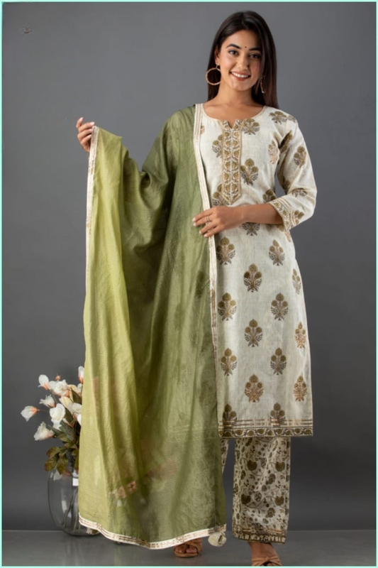 VAM3005-Cotton Salwar Suit with Organza Duppata