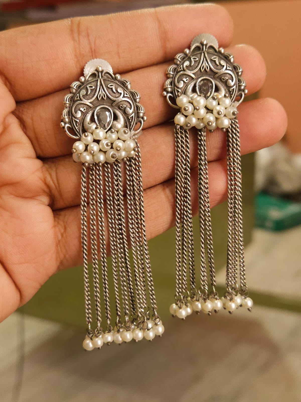 SLA Long tassel Earring with Stone