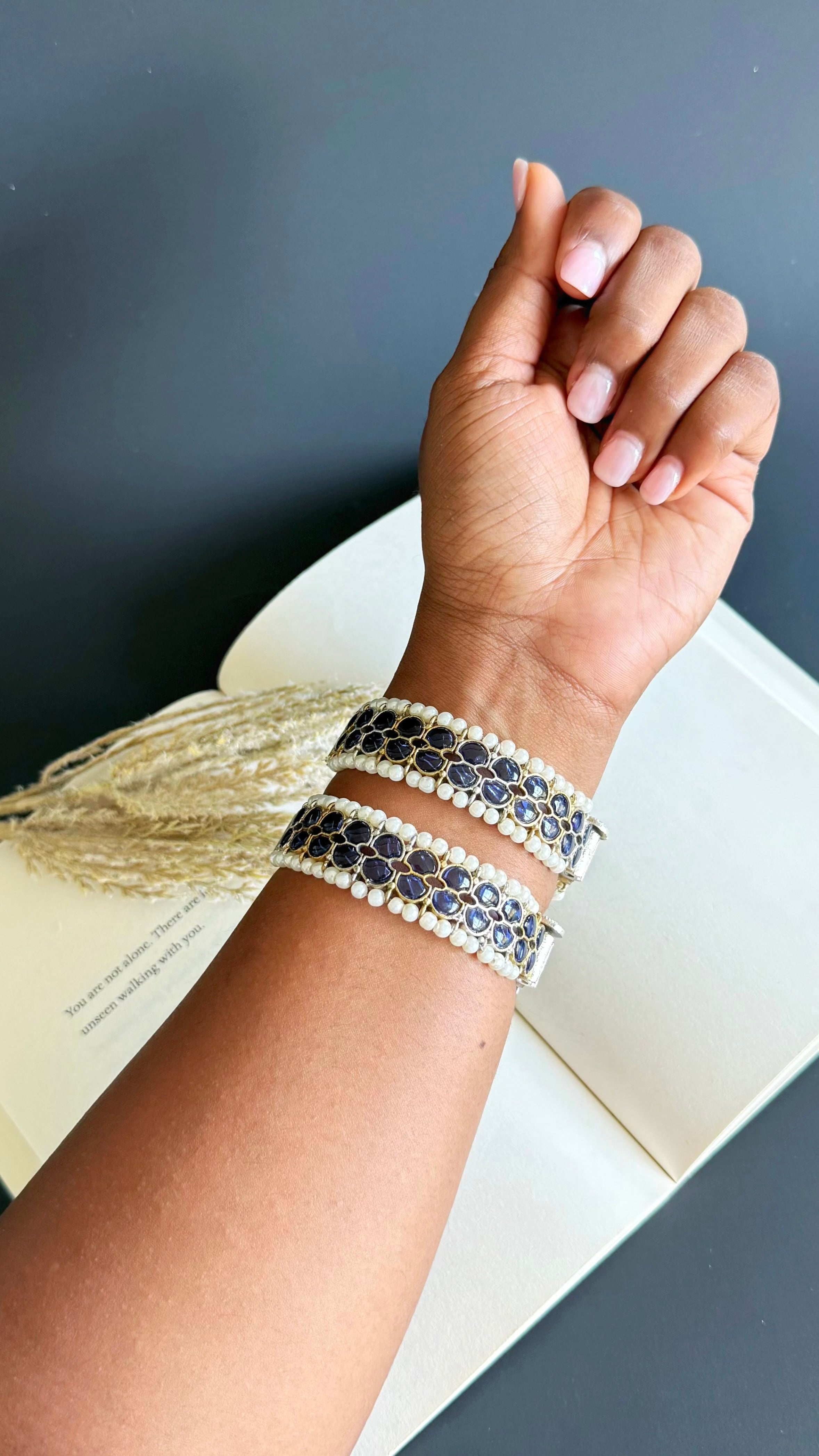 Stone and pearl kada set of 2