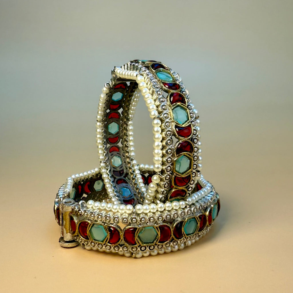 Stone and pearl kada set of 2