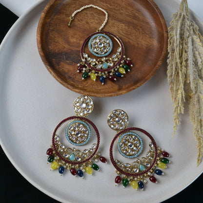 VARJ012-Boho Chandbaali set with Maangtika