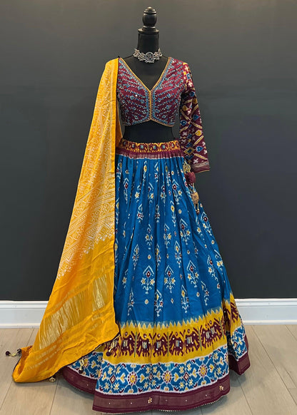 Rajkoti Patola and pure gajji silk heavy blouse lehenga - Vaanika Designs