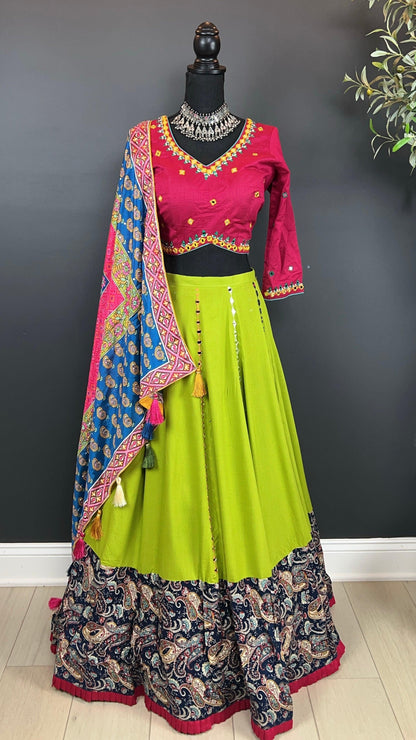 Soft cotton chaniya choli with mirror work all over top and bottom - Vaanika Designs