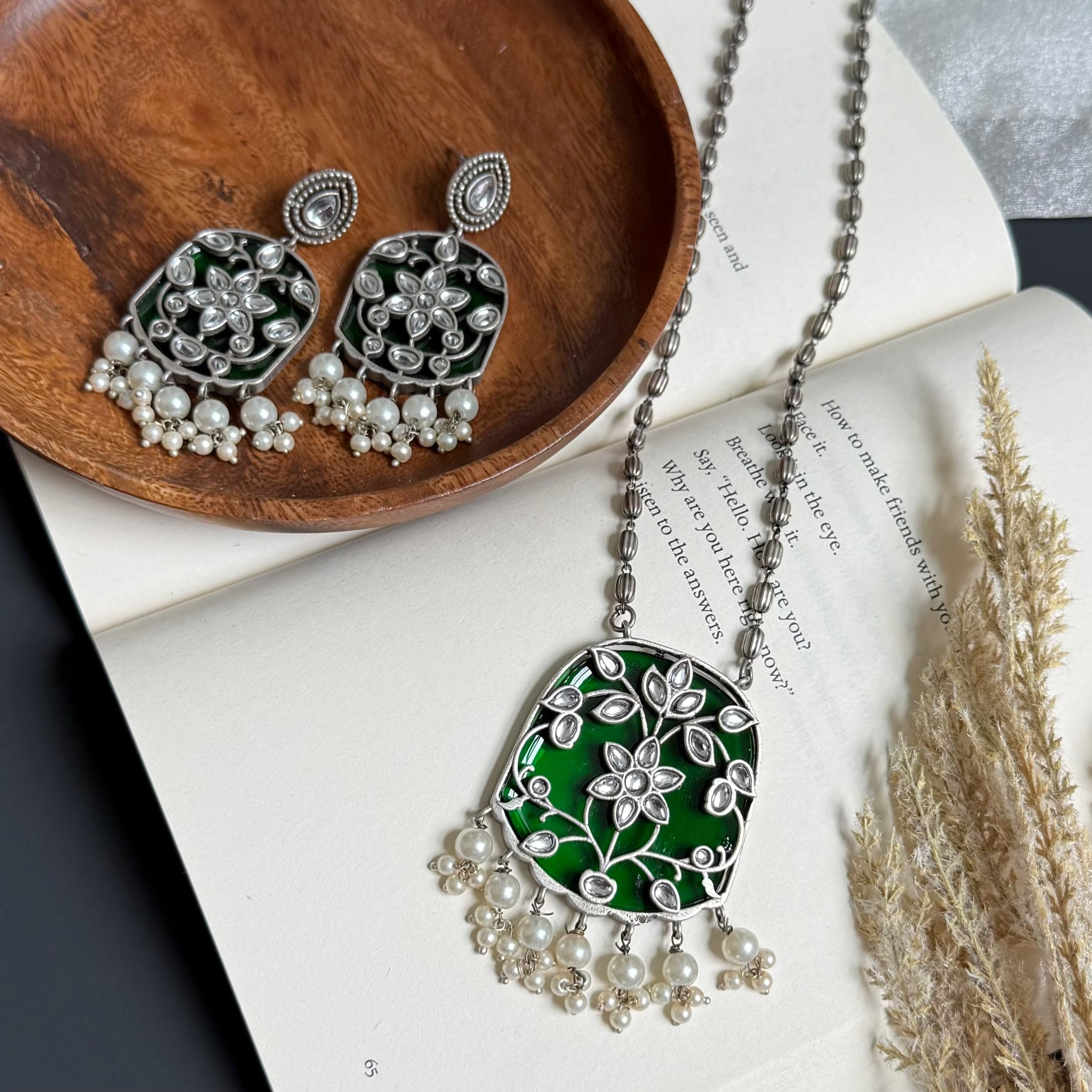 Rajvi Inkari Oxidized long Necklace Set