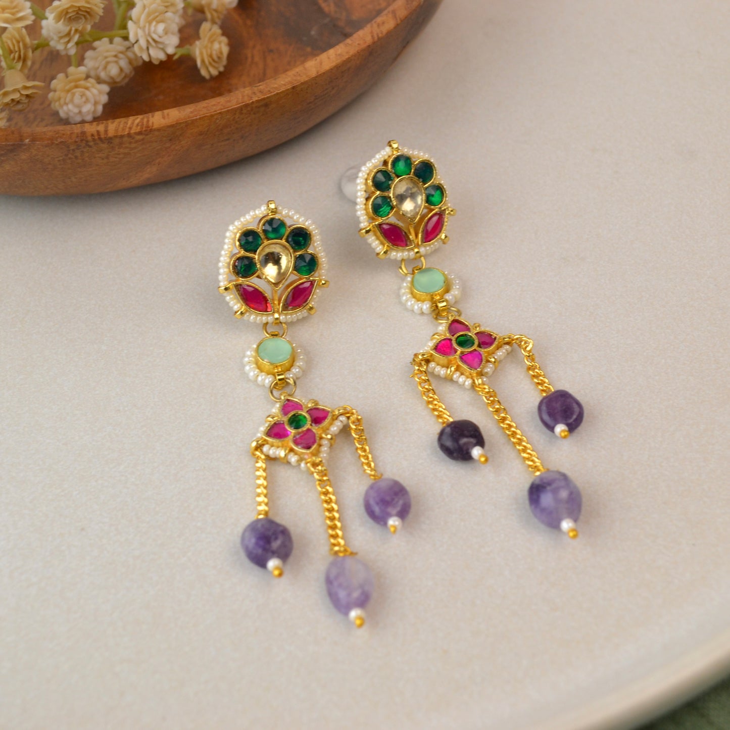 VAKJ010-Kundan and rare stone Earrings