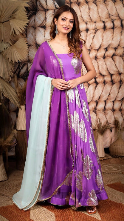 VAM2015-Lilac Pure Jacquard Georgette Anarkali Set