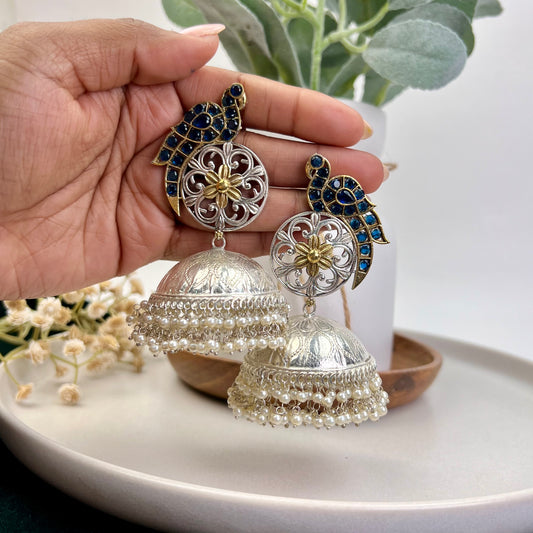 VJ4092-Mor Oversized Brass Jhumka