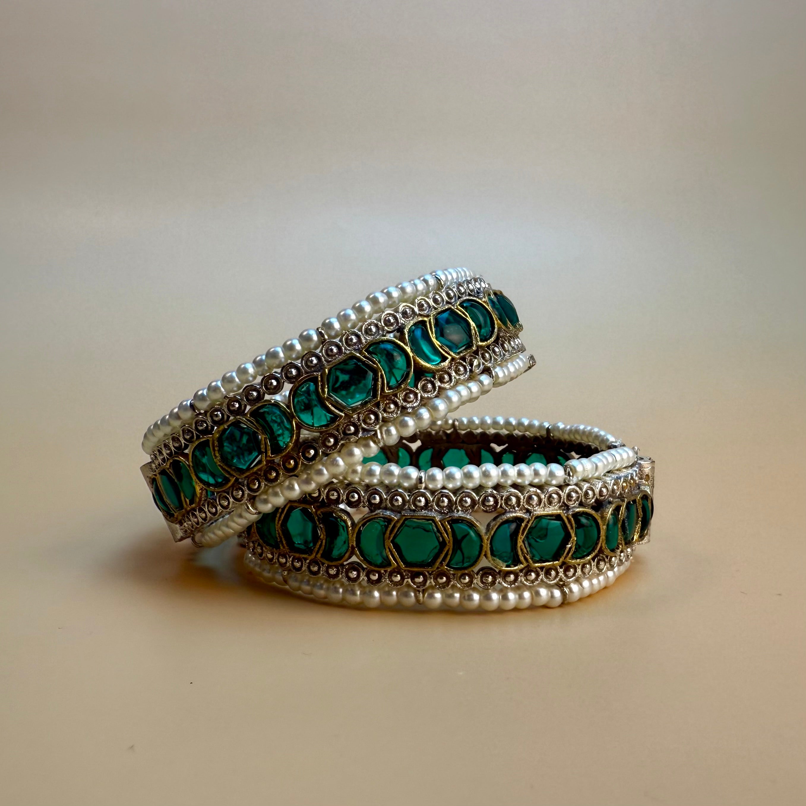 Stone and pearl kada set of 2
