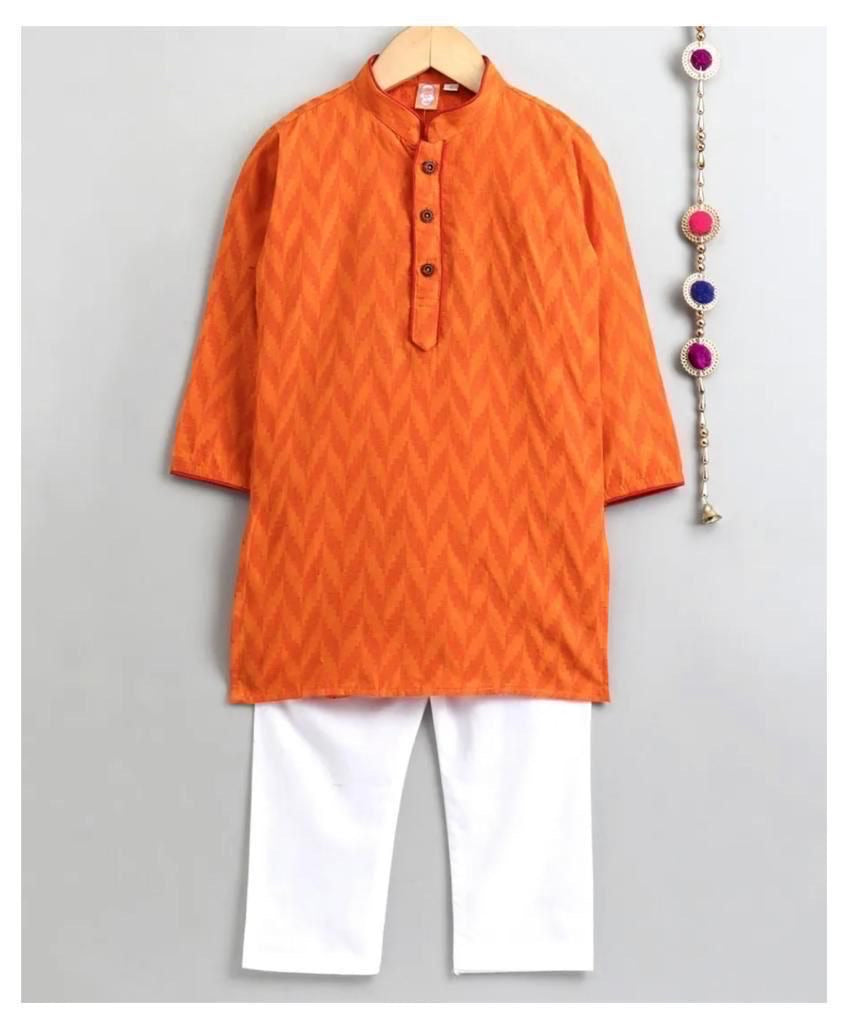 VK1008-Boys Pure Soft Cotton Ikkat Kurta with Pants