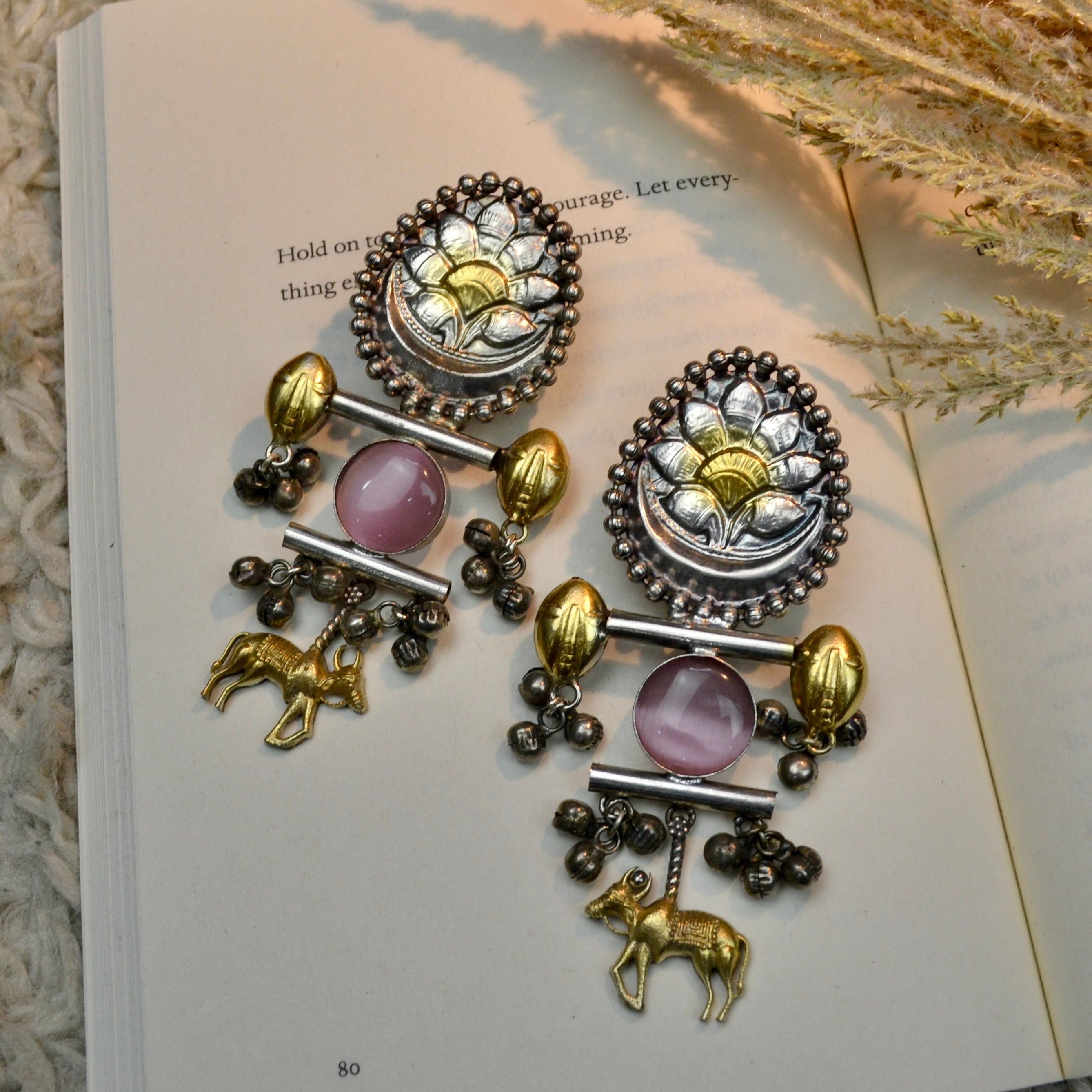VJ4048-Tribal Nandi Ghunghroo Long Earring