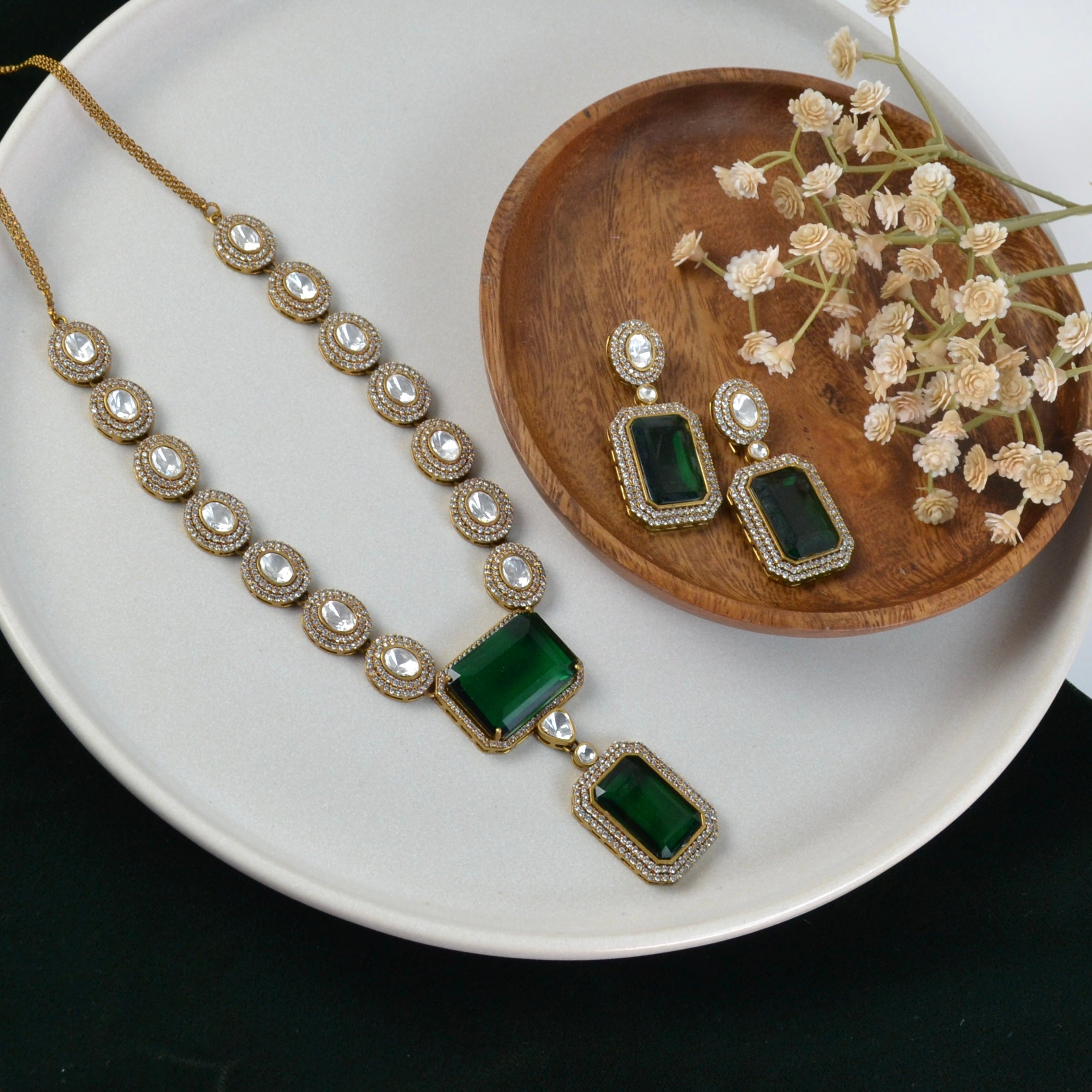 VARJ036-Premium AD Doublet Polki Necklace set with Semi precious stone