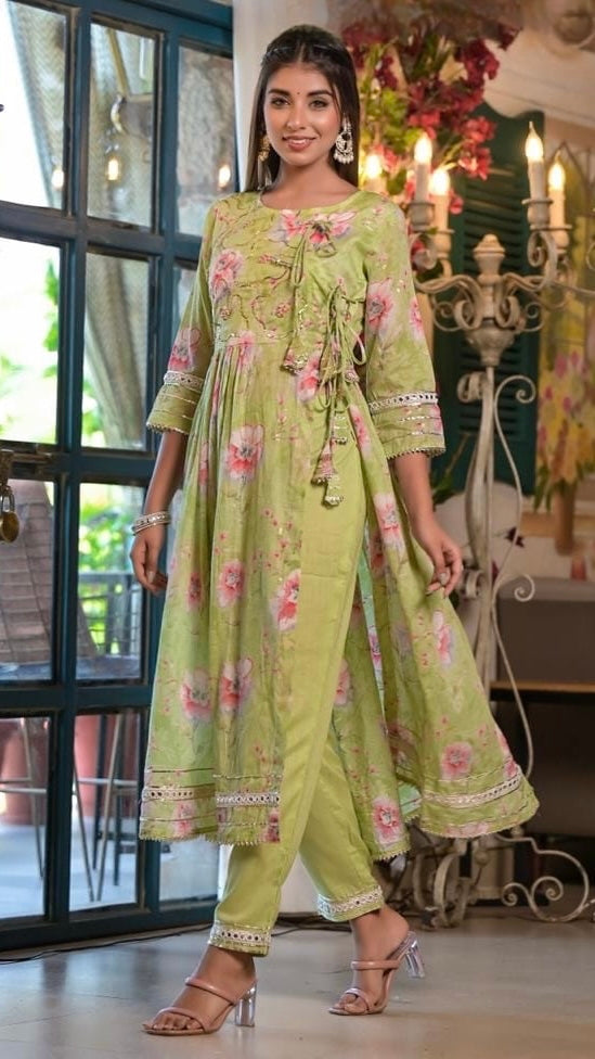 VAM2005-Malmal Angrakha Anarkali with Chiffon Dupatta