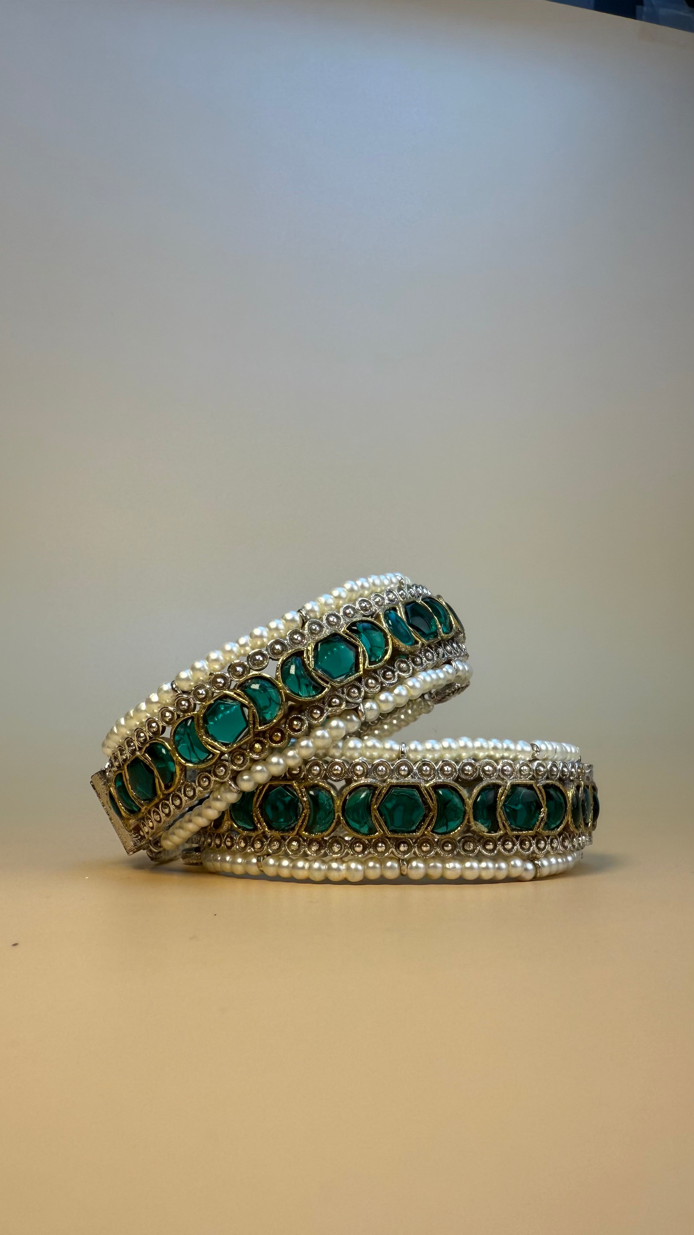 Stone and pearl kada set of 2