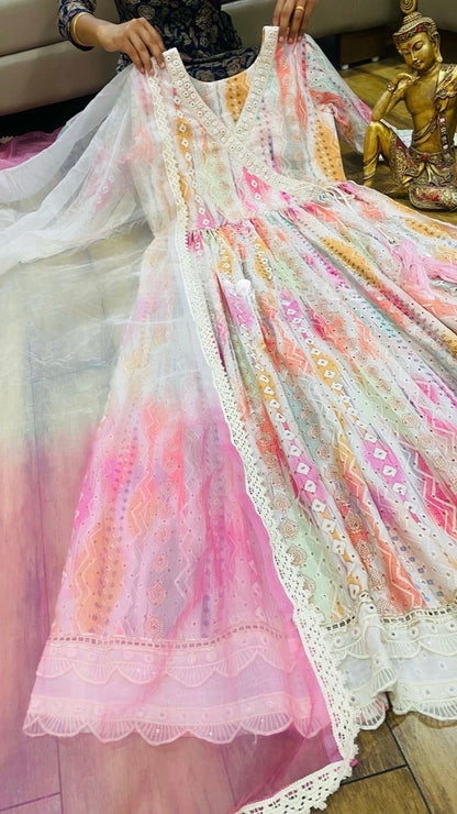 VAM2008-Cotton Digital Print Anghrakha Anarkali Gown