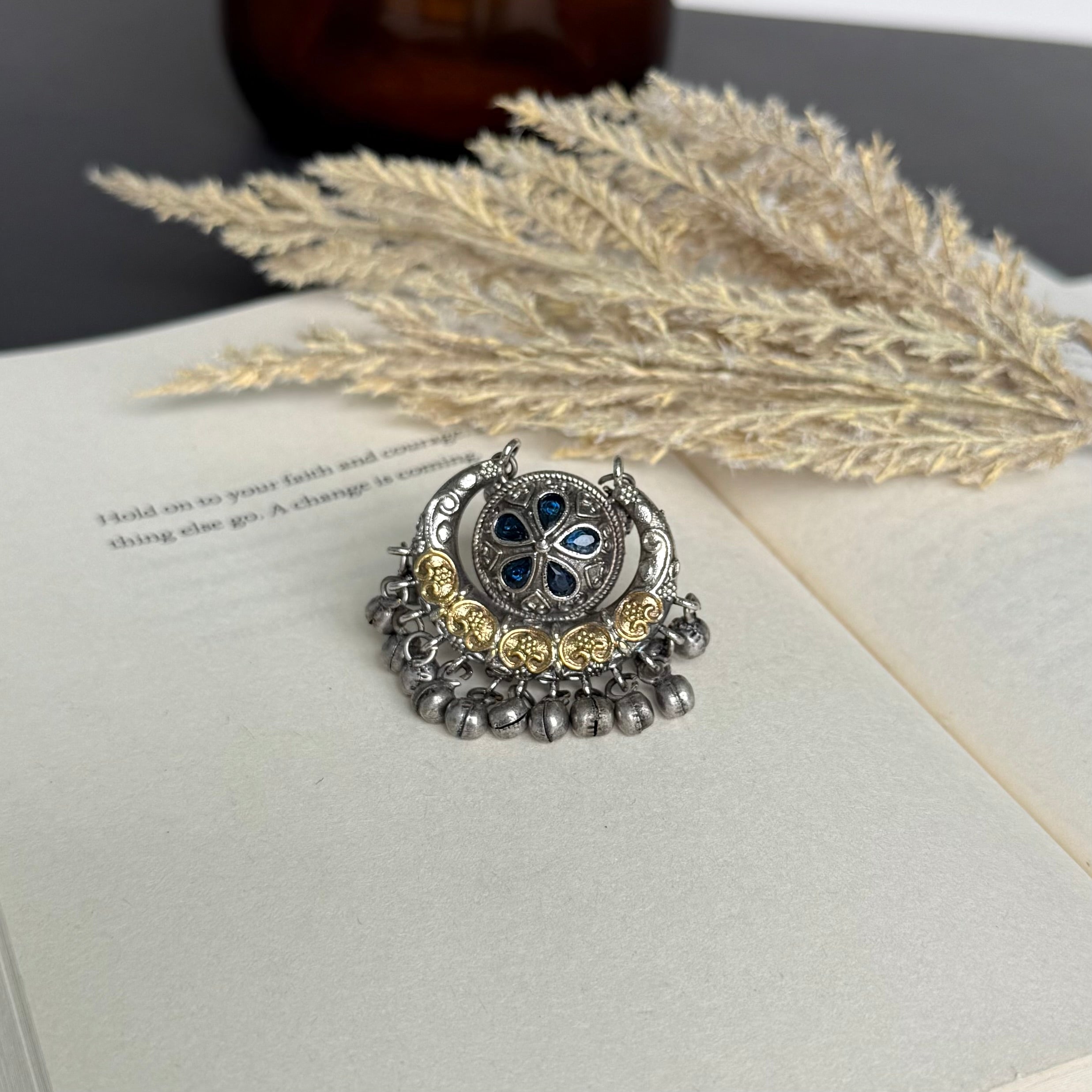 VJR4003-German Silver Oversized Ghungroo Ring