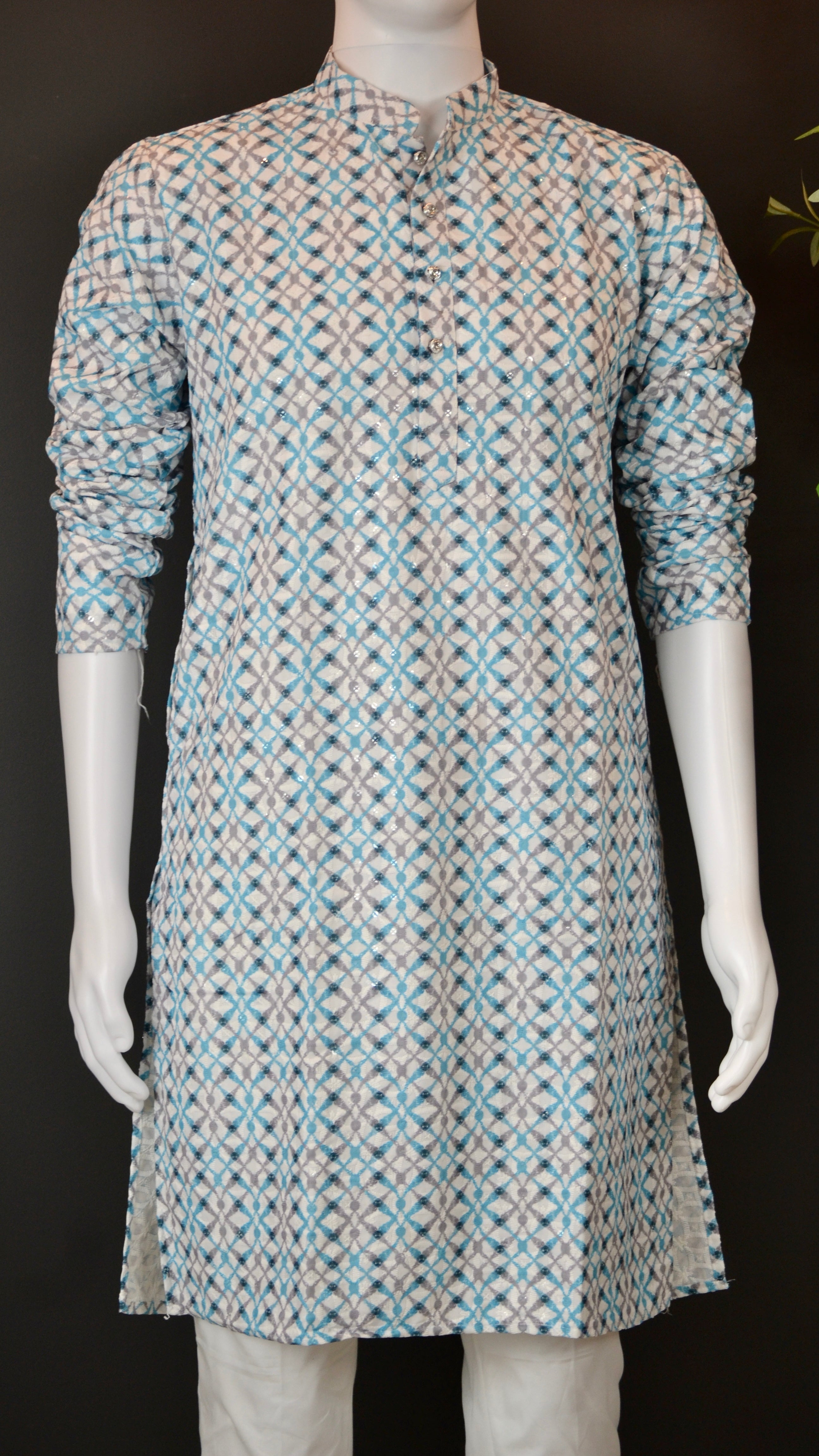 VMK010- Blue Sequin Lucknowi with Pants - Vaanika Designs
