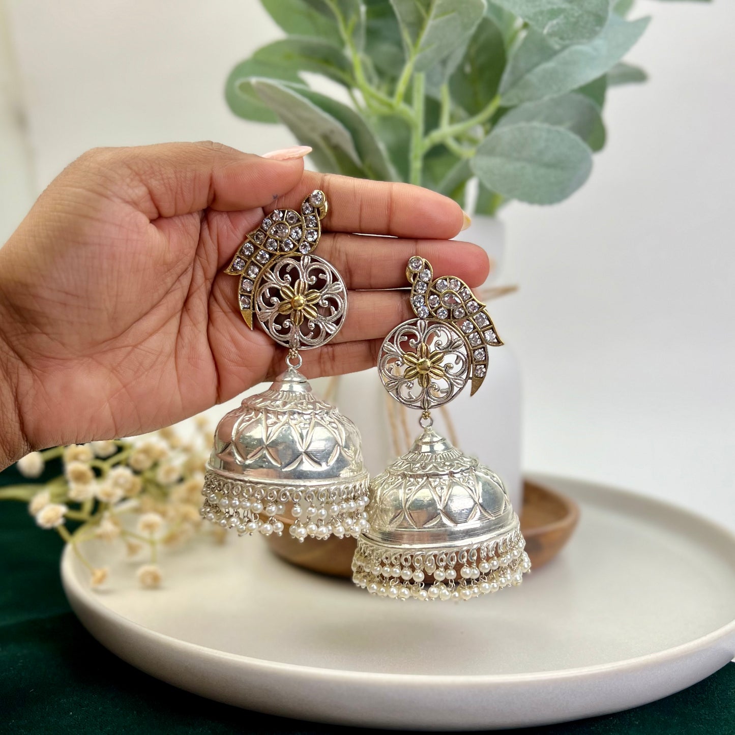 VJ4092-Mor Oversized Brass Jhumka