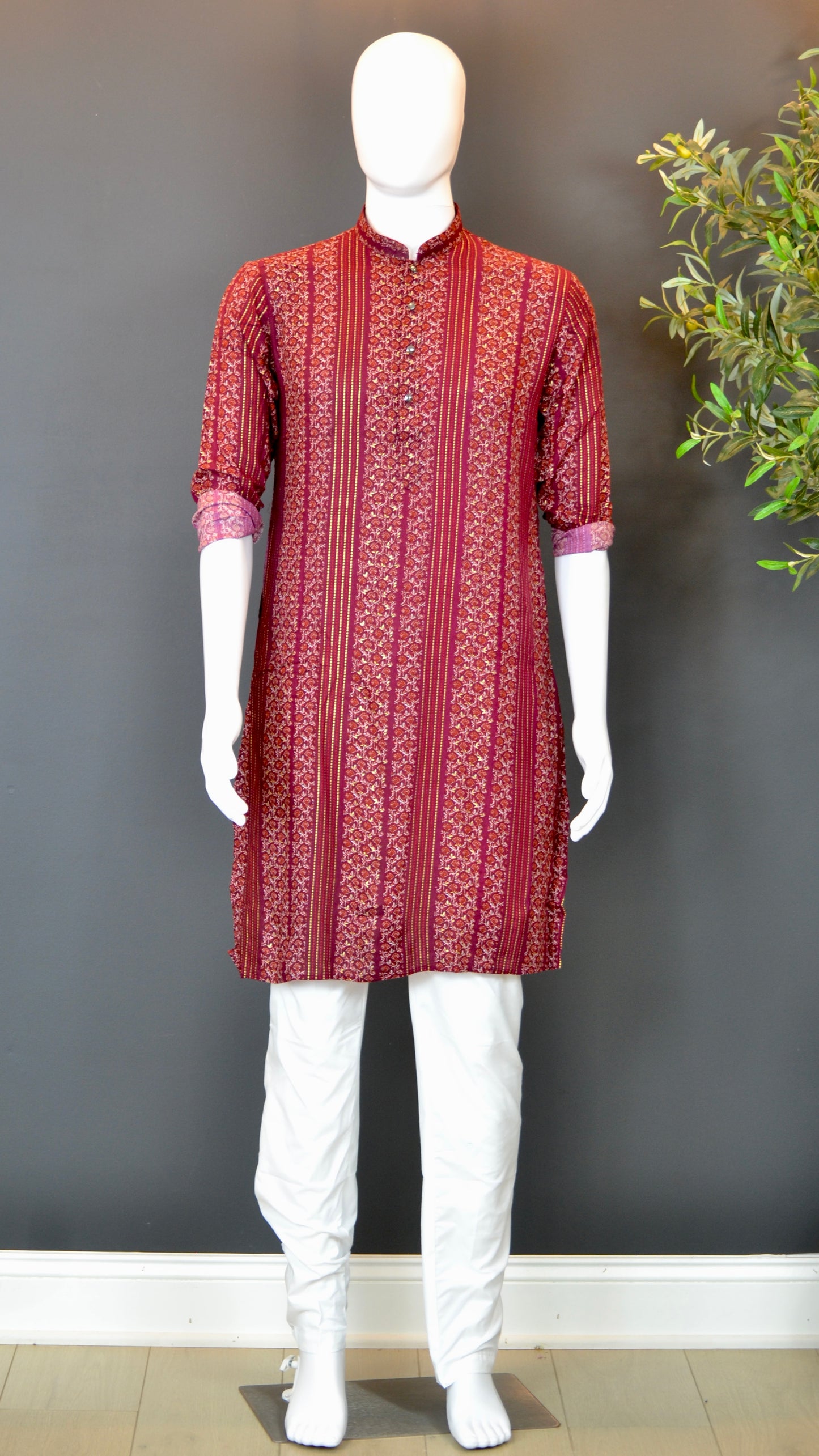 VMK002- Maroon Rayon Cotton Printed Kurta with Pants - Vaanika Designs