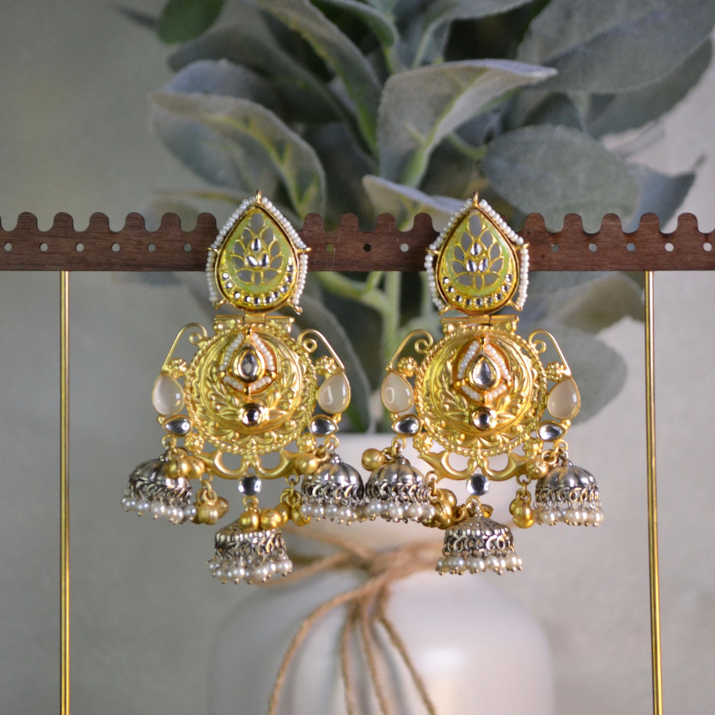 VJS5017-Gold Meenakari Earrings