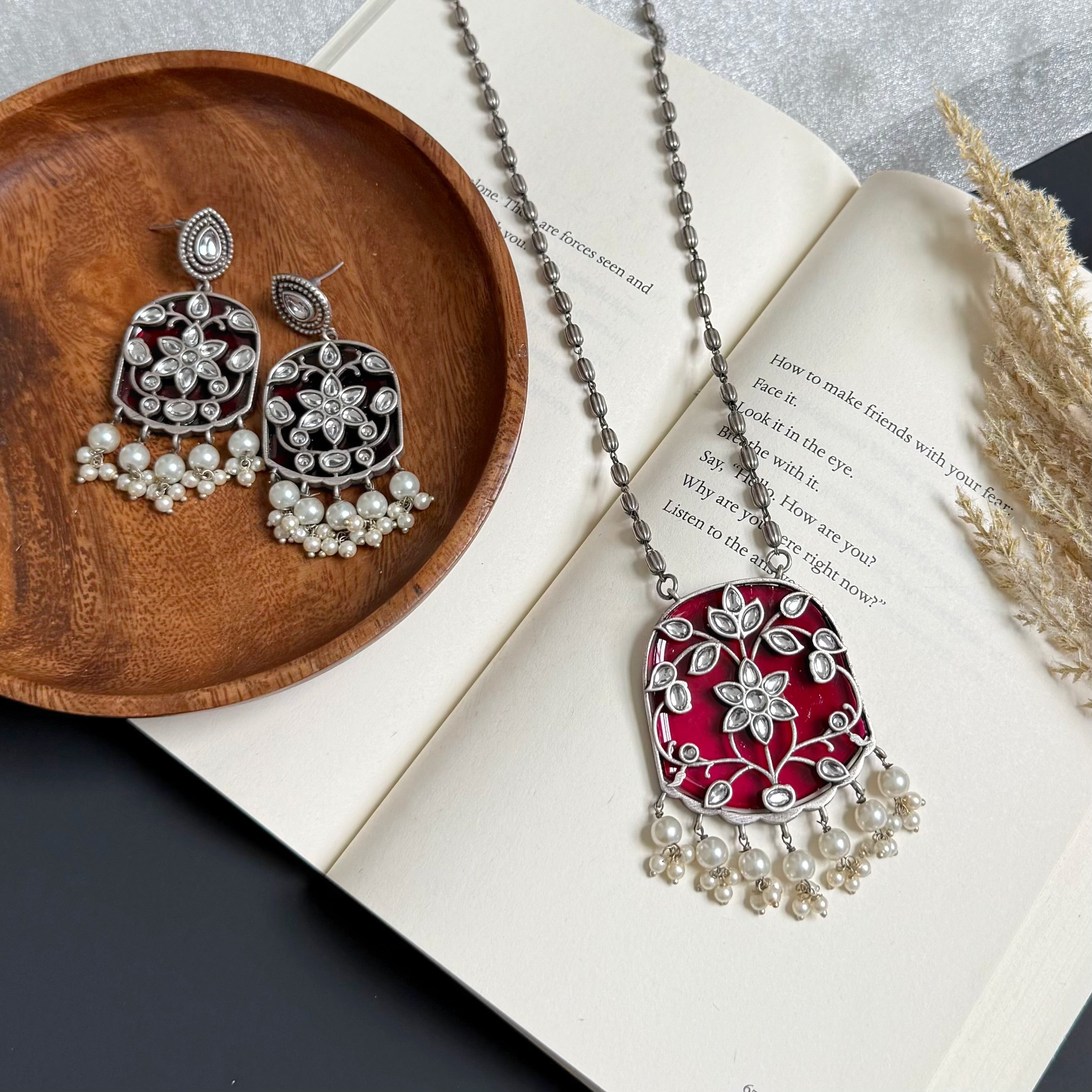 Rajvi Inkari Oxidized long Necklace Set