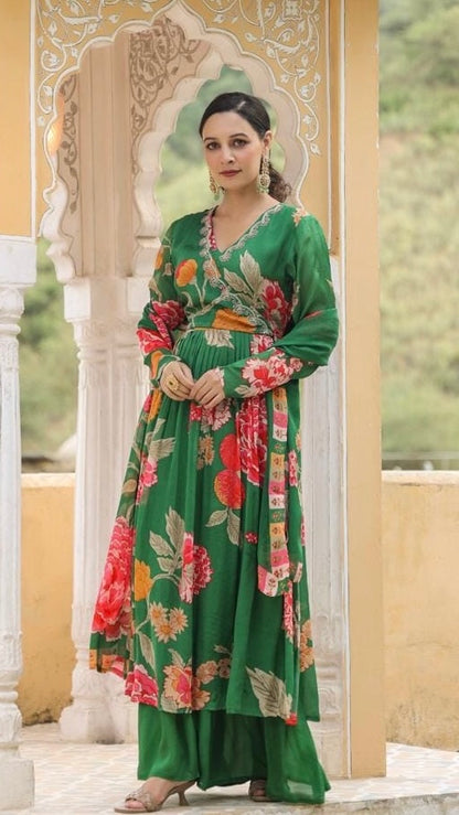 VAM2007-Designer Floral Print Chinon Anarkali Set