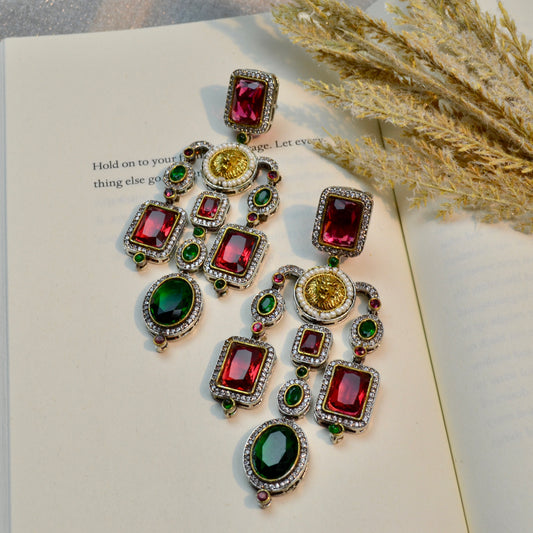 VAP1026-Sabyasachi Inspired Ruby and Emerald Victorian Earrings