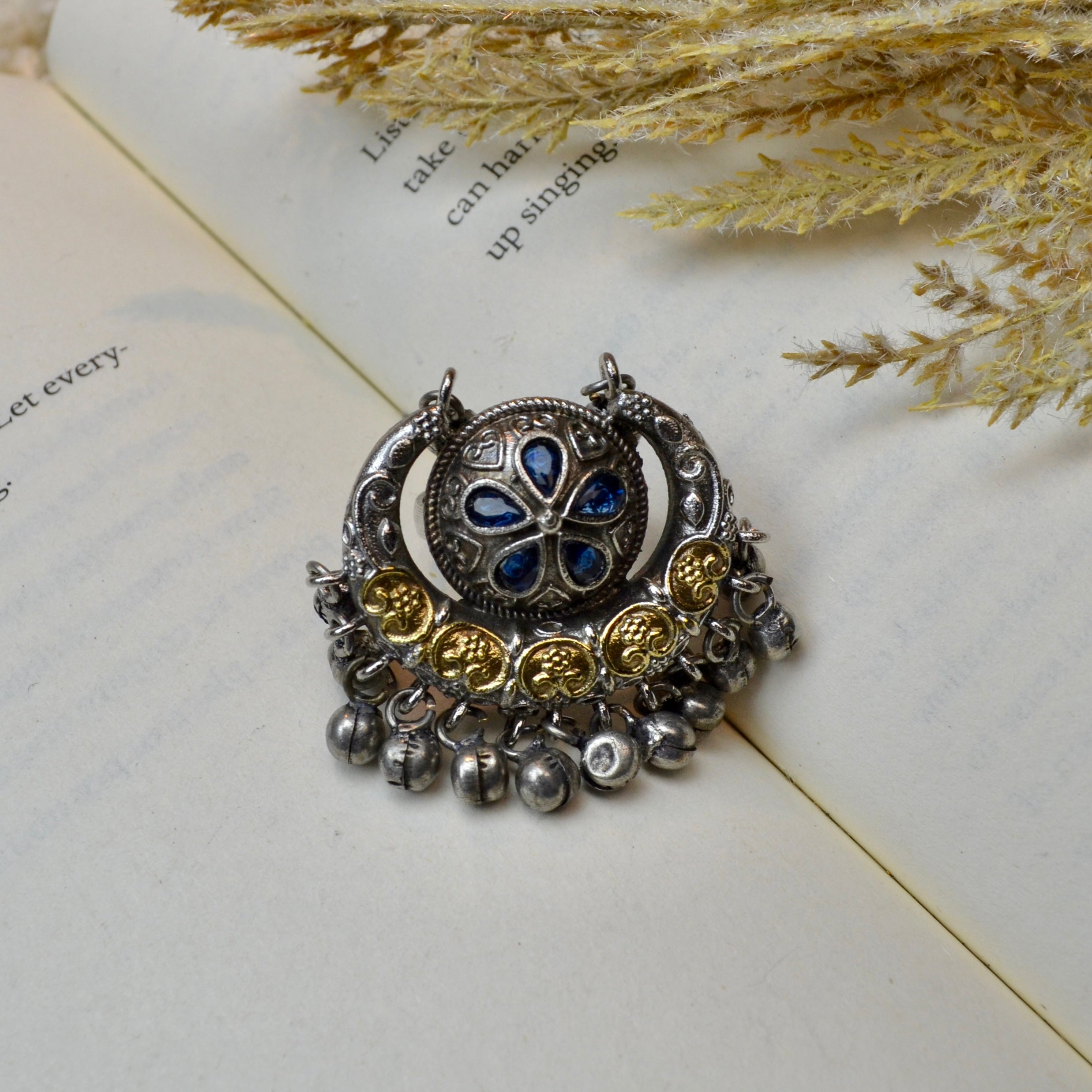 VJR4003-German Silver Oversized Ghungroo Ring